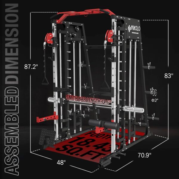 Mikolo Smith Machine, 2200lbs Squat Rack with LAT-Pull Down System & Cable Crossover Machine, Training Equipment with Leg Hold-Down Attachment, Garage & Home Gym Package - Image 9