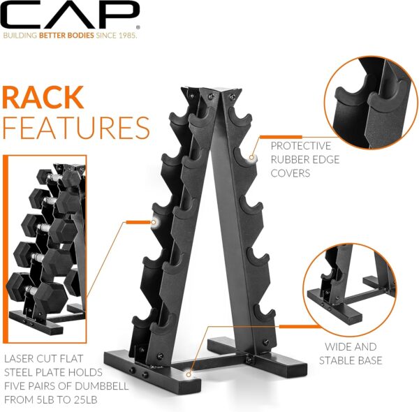 CAP Barbell 150 LB Coated Hex Dumbbell Weight Set with Vertical Rack | Multiple Colors - Image 4