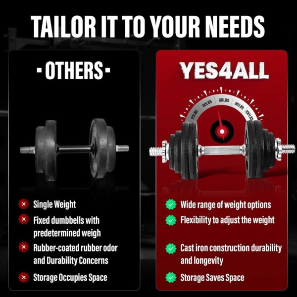 Yes4All 170lbs - Dumbbell Cast Iron Adjustable - Brown Box - Image 5