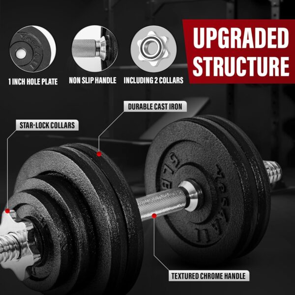 Yes4All Old School Adjustable Dumbbell Set with Weight Plates, Star Lock Collars/Connector, 40lbs to 200lbs Adjustable Weight Plates Set - Image 4