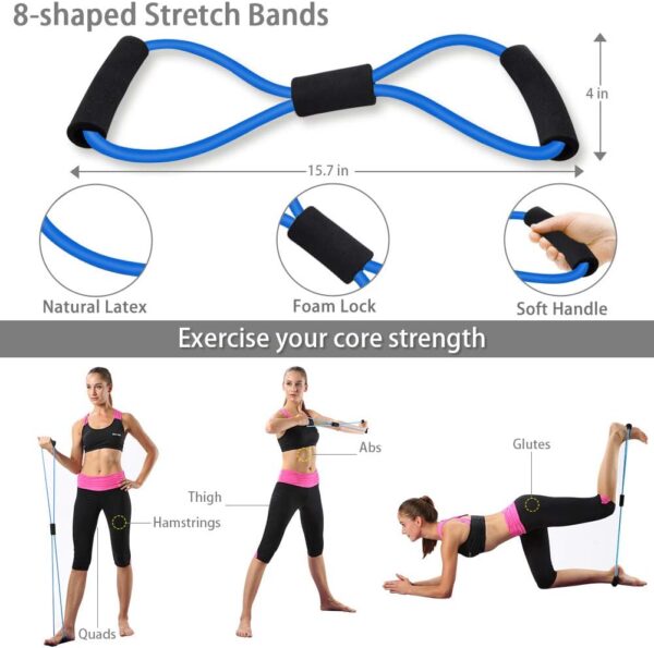 Resistance Bands Set Workout Bands with 5 Stackable Exercise Bands, 5 Resistance Loop Bands, 2 Core Sliders, Door Anchor, Ankle Straps, Jump Rope,Hand Grip Strengthener - Image 3
