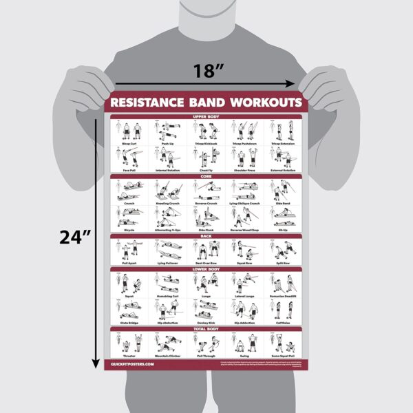 4 Pack - Resistance Bands Workout Exercise Posters Volume 1, 2 & 3 + Resistance Loops Fitness Chart (LAMINATED, 18" x 24") - Image 2