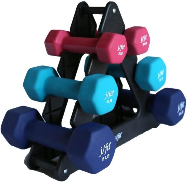 JFIT Dumbbell Set w/Durable Rack, Double Neoprene Coated Workout Weights, Solid Design Rack, 32 LB Set