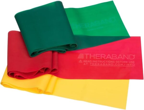 THERABAND Resistance Bands Set, Professional Non-Latex Elastic Band For Upper & Lower Body Exercise, Strength Training without Weights, Physical Therapy, Pilates, Rehab, Yellow & Red & Green, Beginner