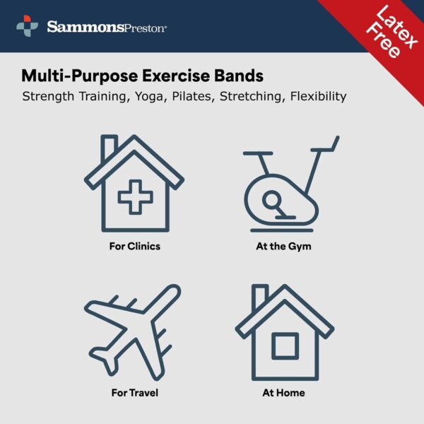 Sammons Preston Resistance Bands for Working Out, Non-Latex Exercise Bands, Resistance Bands for Physical Therapy, Improve Strength & Flexibility, Stretch & Tone Major Muscles, 5pk - Image 11
