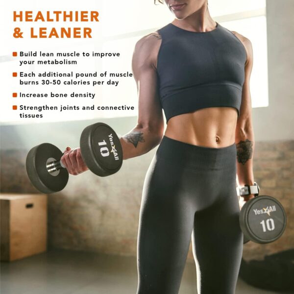 Yes4All Urethane Dumbbells with Anti-Slip Knurled Handle 5-50LBS for Muscle Building - Sold Individually - Image 6
