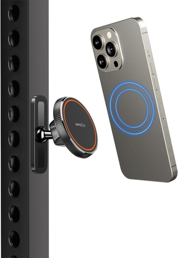 APPS2Car Gym Magnetic Phone Holder for Magsafe - 360 Adjustable, Dual Magnets, Alloy Base/Joint - Compatible with iPhone 16/15/14/13/12 Series - Fitness Accessory