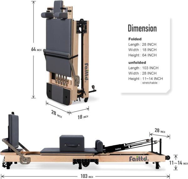 Foldable Pilates Reformer & Equipment - Pilates Reformer Workout Machine for Home Gym with Reformer Accessories, Reformer Box, Padded Jump Board - Up to 300 lbs Weight Capacity - Image 2