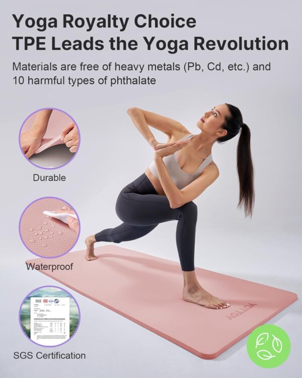 YOTTOY Yoga Mat，Extra Thick Yoga Mat (1/2inch),Professional TPE Exercise Mat,Non-Slip Workout Mat for Yoga, Pilates, Fitness, Barefoot Workouts, Home Gym Studio with Strap - Image 5