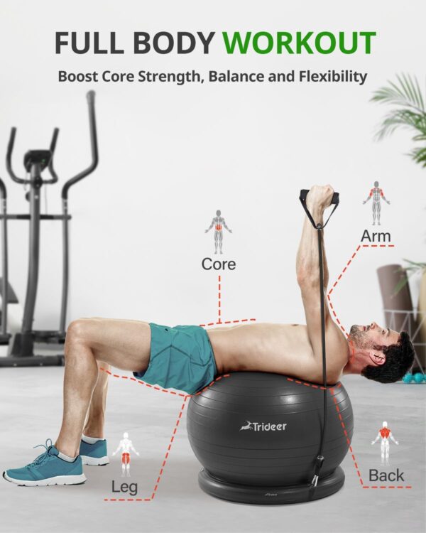 Trideer Ball Chair Yoga Ball Chair Exercise Ball Chair with Base & Bands for Home Gym Workout Ball for Abs, Stability Ball & Fitness Ball Seat to Relieve Back Pain - Image 2