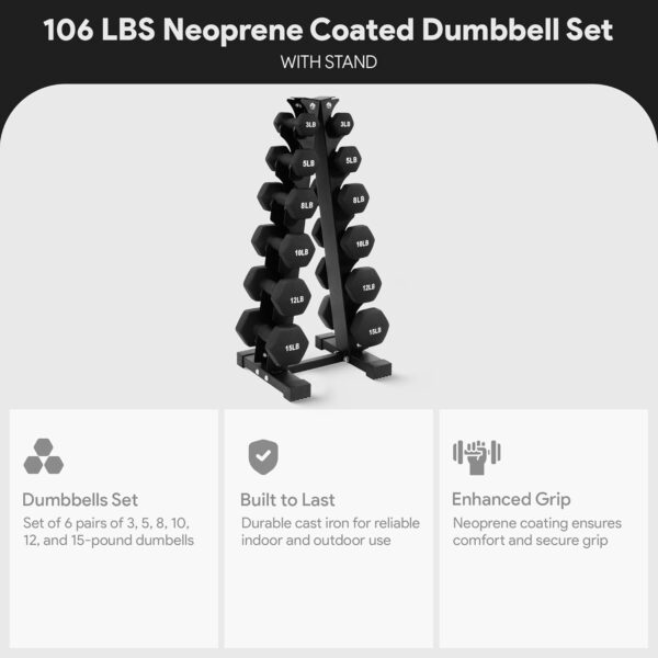 BalanceFrom Dumbbell Set with Stand, Neoprene Coated Hand Weights Home Gym Equipment, Black - Image 3