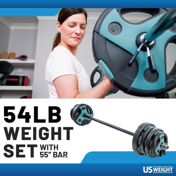 US Weight Barbell Weight Set for Home Gym with 55” padded Bar - Adjustable Weights for Exercise, Lifting, and to Build Muscle - Image 2