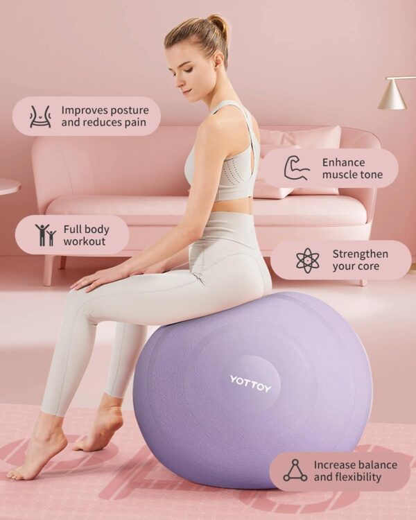 YOTTOY Anti-Burst Exercise Ball for Working Out, Yoga Ball for Pregnancy,Extra Thick Workout Ball for Physical Therapy,Stability Ball for Ball Chair Fitness with Pump - Image 9