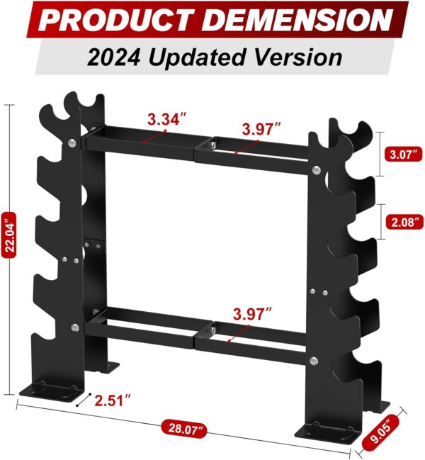 Dumbbell Rack 5 Tier 450LBS Capacity Weight Rack for Dumbbells Strength Training, Dumbbell Racks Weight Storage Organizer Racks for Dumbbells 8-30LBS, Kettlebells, Weight Plates Red and Black - Image 3