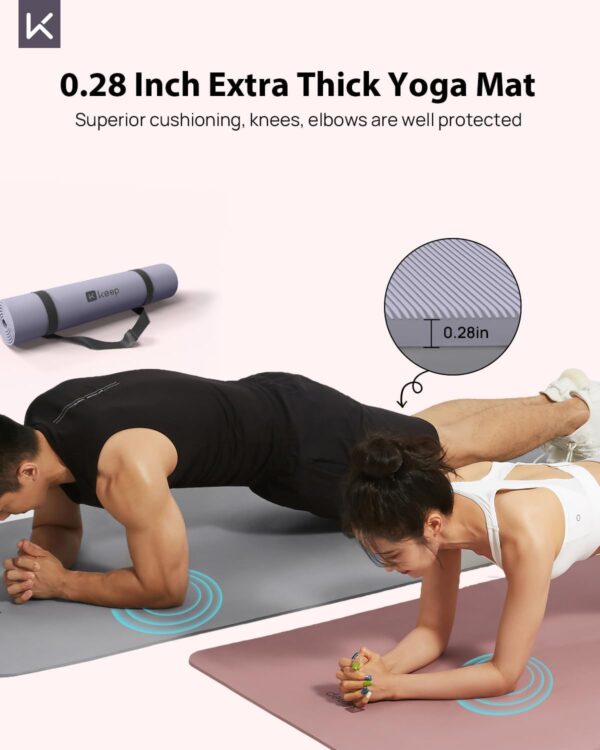 KEEP Yoga Mat, 32" Extra Wide Exercise Mat with Strap for Men and Women, 7mm Thick Double-Sided Non-Slip Eco-friendly Yoga Mat for Pilates, Workout and Fitness - Image 2