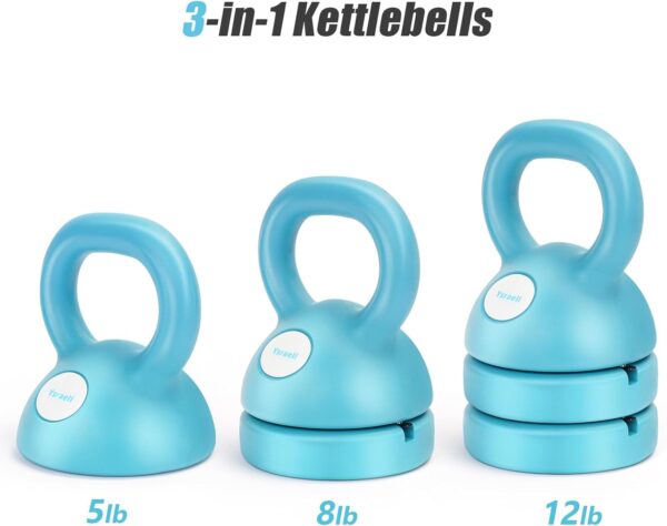 Adjustable Kettlebell Weight Set: 3-in-1 Kettlebells (5lbs 8lbs 12lbs for Choose) for Home Gym Full-Body Workout Strength Training Weight Loss | Especially Good for Beginners & Women - Image 2