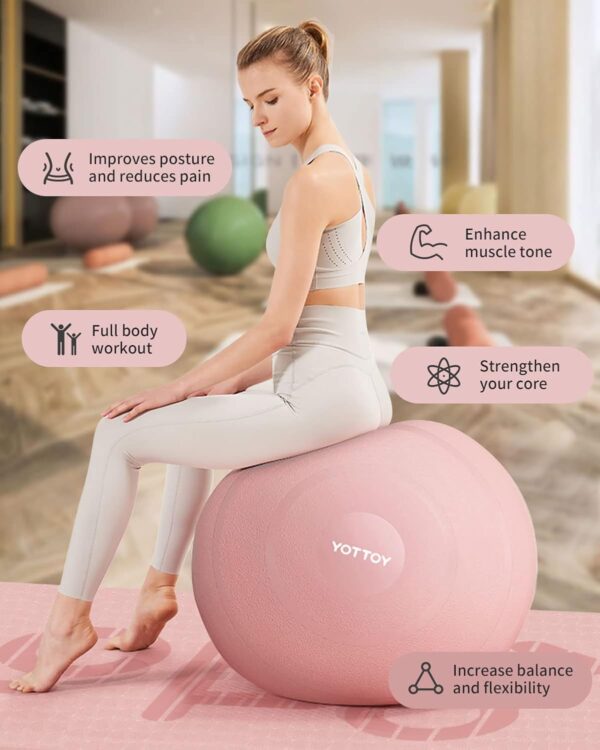 YOTTOY Anti-Burst Exercise Ball for Working Out, Yoga Ball for Pregnancy,Extra Thick Workout Ball for Physical Therapy,Stability Ball for Ball Chair Fitness with Pump - Image 9