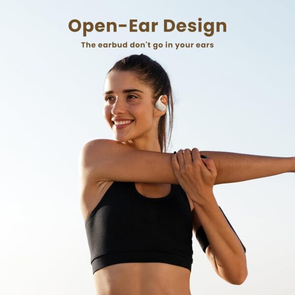 WOINNMM Open Ear Headphones,Bluetooth 5.3 Wireless Earbuds with Mic,LED Display,Immersive Stereo Sound,Clear Calls,30H Playback,Light Weight Running Headphones with Ear-Hook for Workout,Fitness,Beige - Image 2