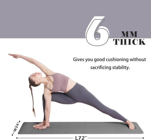 Yoga Mat Non Slip, Pilates Fitness Mats, Eco Friendly, Anti-Tear 1/4" Thick Yoga Mats for Women, Exercise Mats for Home Workout with Carrying Sling and Storage Bag - Image 5