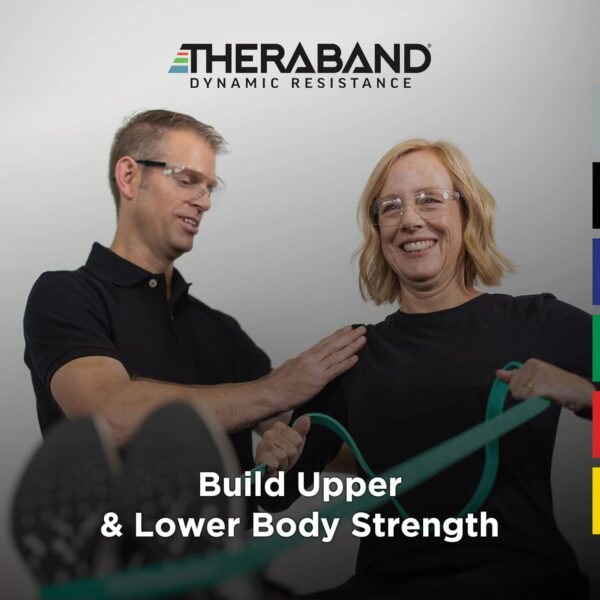THERABAND High Resistance Bands, Set of 2 Elastic Super Bands for Improving Flexibility, Injury Rehab, & Full Body Workouts, Heavy Duty Stretch Bands for Lifting, 1 Light & 1 Medium Band - Image 7