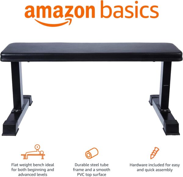 Amazon Basics Flat Weight Bench, Black - Image 2