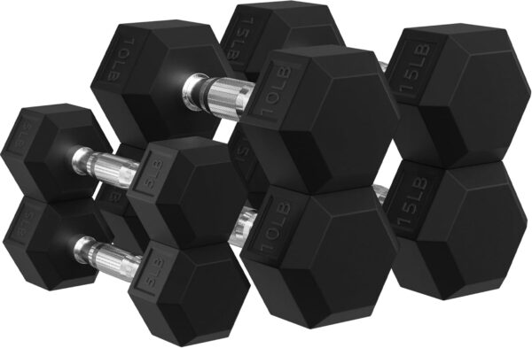 Signature Fitness Premium Rubber Encased Hex Dumbbell Sets, 60LBS, 100LBS, 150LBS, 210LBS, 300LBS, 550LBS Options