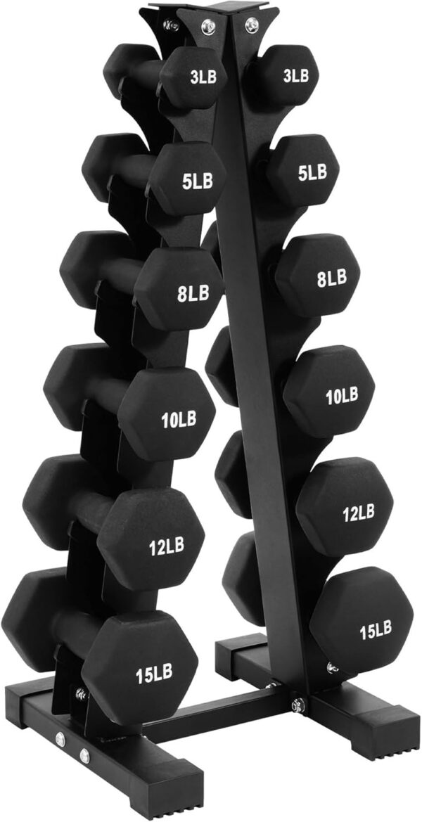 BalanceFrom Dumbbell Set with Stand, Neoprene Coated Hand Weights Home Gym Equipment, Black