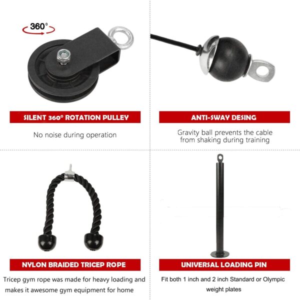 LFJ LAT Pull Down and Lift Weight Pulley System Cable Machine Pulley Attachment for Triceps Pull Down, Biceps Curl, Back, Forearm, Shoulder Home Gym Equipment - Image 5