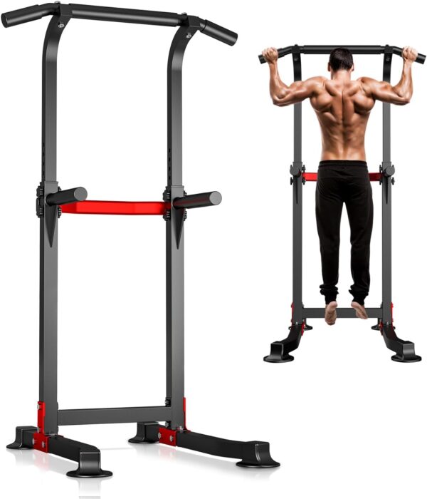 Wesfital Pull Up Bar Dip Bar Power Tower Workout Dip Station Height Adjustable Free Standing Chin Up Bar Home Gym Equipment 330LBS Weight Capacity