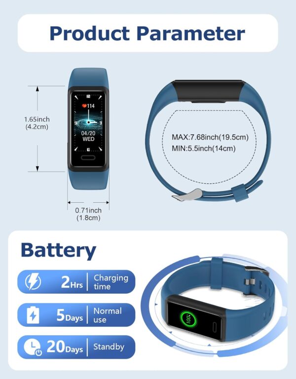 Fitness Tracker, Fitness Watches for Men Women with 24/7 Heart Rate Monitor Sleep Tracker Step/Calorie Counter Stopwatch Pedometer IP68 Waterproof - Image 7