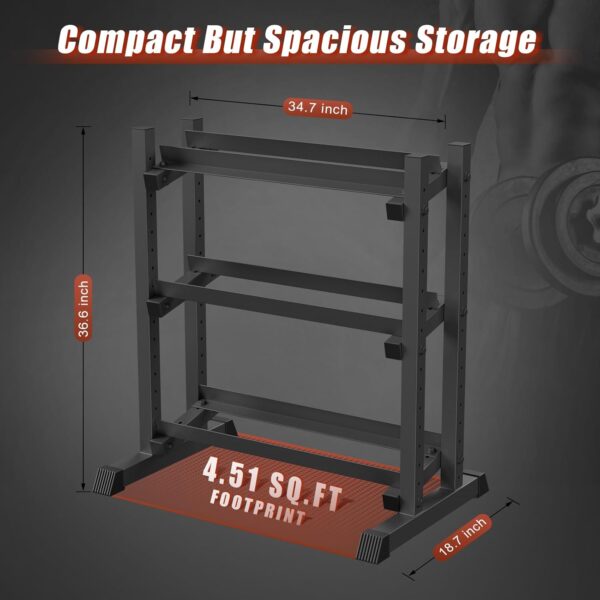 3-Tier Dumbbell Rack Stand Only, 1100LB Capacity Adjustable Weight Rack for Home Gym, Heavy-Duty Weight Stand for Dumbbells & Kettlebells(Rack Only) - Image 6