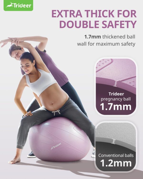 Trideer Pregnancy Ball Birthing Ball, 1.7mm Extra Thick Yoga Ball for Maternity, Labor Birth, Exercise, Physio, Recovery Guide & Baby Memory Book Included, 440LB Anti-Burst & Non-Slip Stability Ball - Image 4