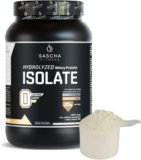SASCHA FITNESS Hydrolyzed Whey Protein Isolate,100% Grass-Fed (2.11 Pounds) (Caramel Flavor) - Image 8