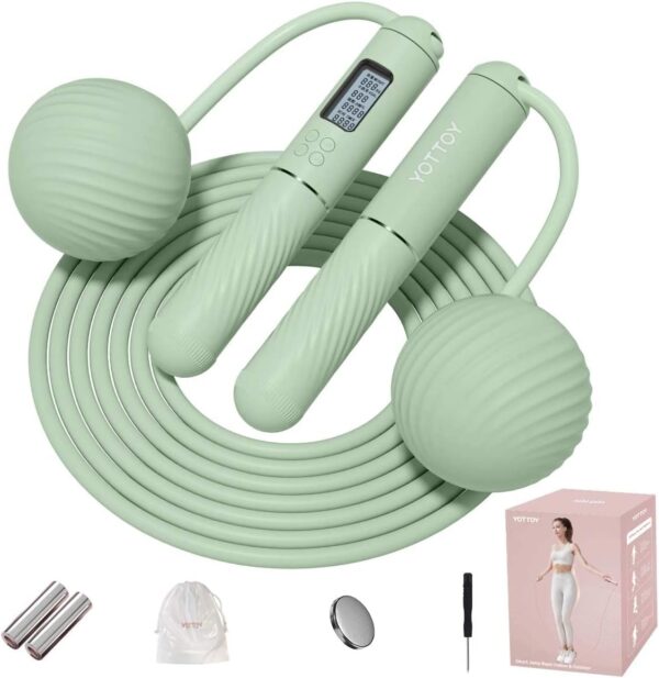 YOTTOY Cordless Jump Rope with Counter - Ropeless Jump Rope 2 In 1 with Large Cordless Ball-Weighted Jump Rope for Women with LCD Display