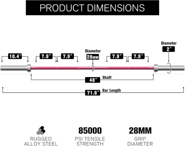 RITFIT 4ft/4.8ft/6ft Olympic Barbell for Strength and Weightlifting Training - 2 Inch Olympic Bar for Squat, Deadlift, Curl, Bench Press, Overhead Press - 350lbs/500lbs Capacity with Weight Plates - Image 3