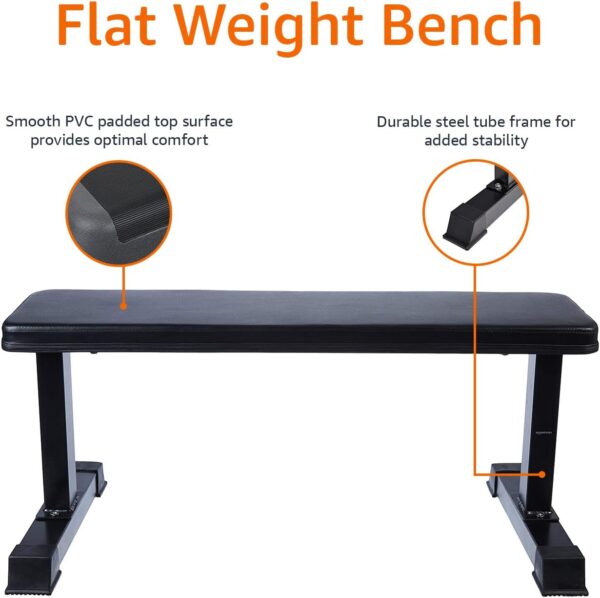 Amazon Basics Flat Weight Bench, Black - Image 4