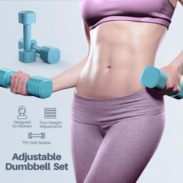 Adjustable Dumbbell Set of 2, 4 in 1 Free Weights Dumbbells Set for Women, Hand Weights for Women at Home, Each 2lb 3lb 4lb 5lb with TPU Soft Rubber Handle for Home Gym Exercise Training - Image 2