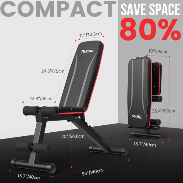 PASYOU Adjustable Weight Bench Full Body Workout Multi-Purpose Foldable Incline Decline Exercise Workout Bench for Home Gym - Image 7