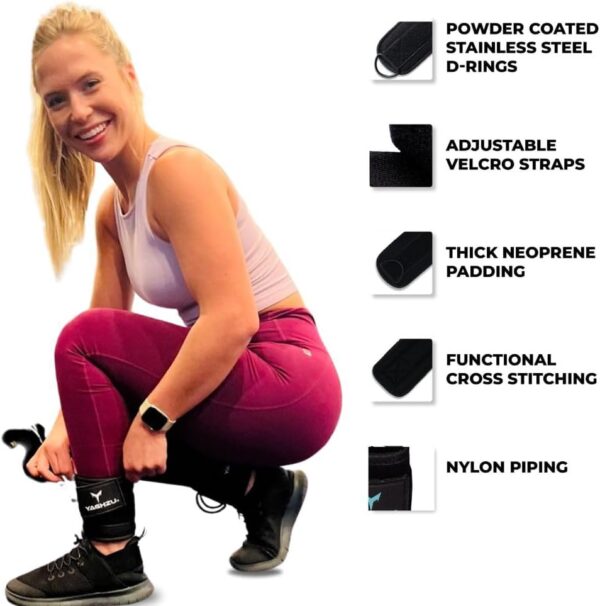 Ankle Straps for Cable Machines Women - Adjustable Gym Ankle Strap for Cable Machine, Neoprene Padded Cable Straps, Durable Leg Strap with Cable Cuff, Glute Kickback Ankle Strap with D Rings - Image 2