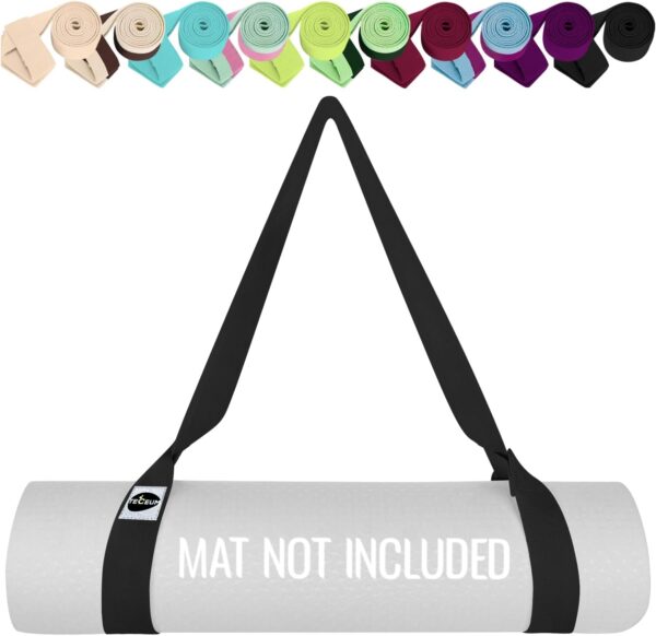 TECEUM Yoga Mat Strap – Black & 30+ Colors – Adjustable Mat Holder Sling Carrier for All Mats [Mat Not Included]