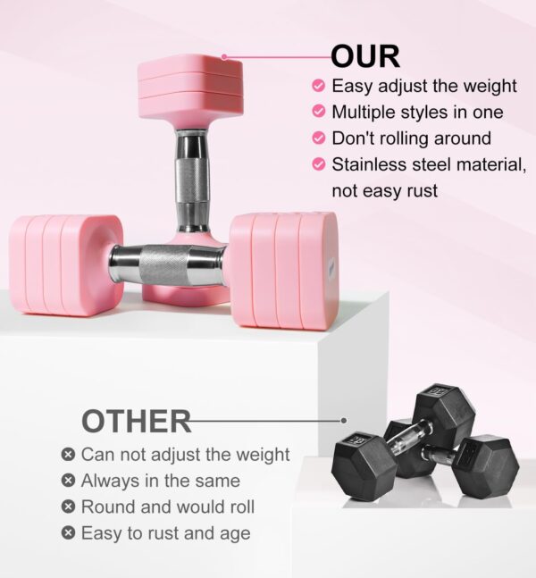 15LBS Adjustable Dumbbell Set, 4 in 1 Free Weights Dumbbells Set for Women Men Hand Weights Set Adjust Dumbbell Weight Set for Home Gym Exercise Workout Strength Training Equipments - Image 3