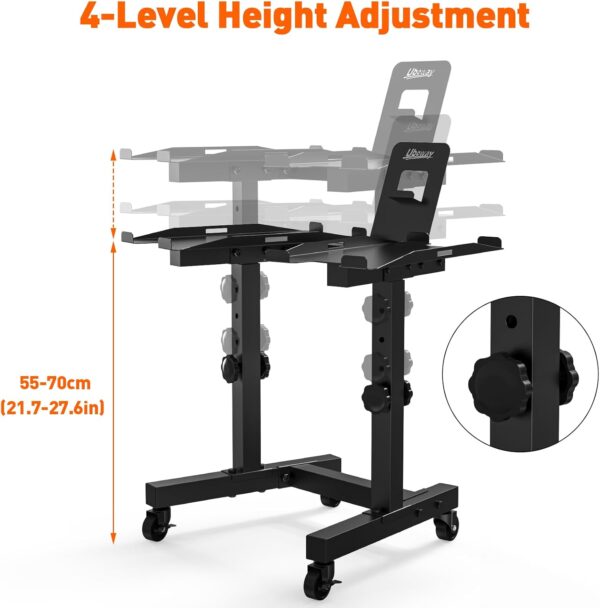 Uboway Adjustable Dumbbell Stand- Dumbbell Rack with 4 Level Height Adjustment, Weight Stand for Dumbbells with Tablet Holder and Wheels, Hand Weight Rack for Adjustable Dumbbell Set, Home Gym Fitness（Bonus Foot Pads） - Image 2