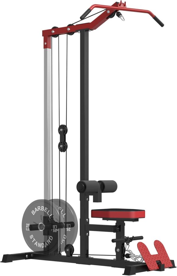 ER KANG LAT Tower, LAT Pull Down and LAT Row Cable Machine with Flip-Up Footplate, High and Low Pulley Station with AB Crunch Harness, Home Gym Back Exercise Weight Machine