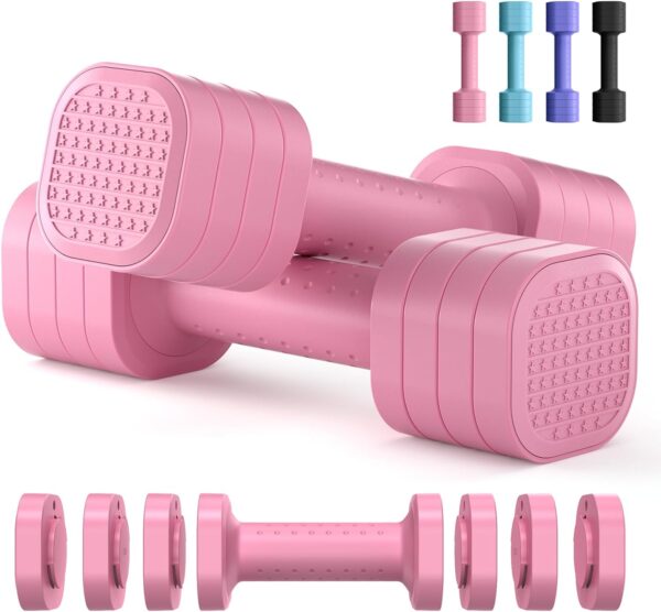 Adjustable Dumbbell Set of 2, 4 in 1 Free Weights Dumbbells Set for Women, Hand Weights for Women at Home, Each 2lb 3lb 4lb 5lb with TPU Soft Rubber Handle for Home Gym Exercise Training