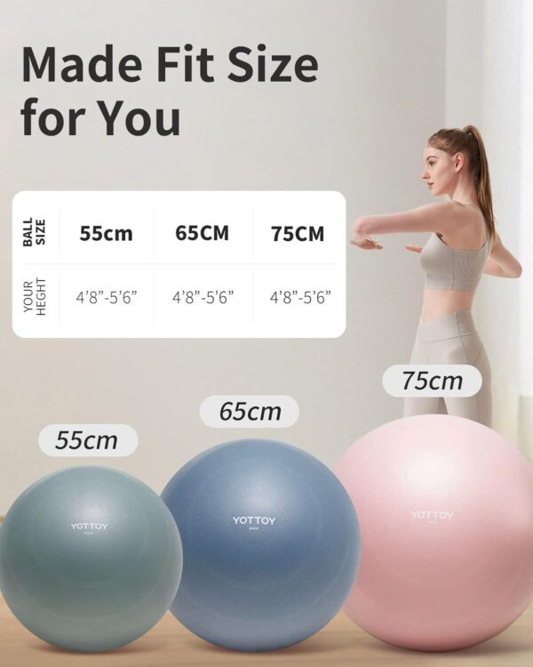 YOTTOY Anti-Burst Exercise Ball for Working Out, Yoga Ball for Pregnancy,Extra Thick Workout Ball for Physical Therapy,Stability Ball for Ball Chair Fitness with Pump - Image 8