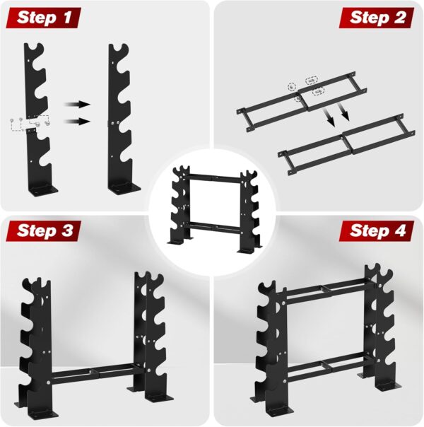 Dumbbell Rack 5 Tier 450LBS Capacity Weight Rack for Dumbbells Strength Training, Dumbbell Racks Weight Storage Organizer Racks for Dumbbells 8-30LBS, Kettlebells, Weight Plates Red and Black - Image 4
