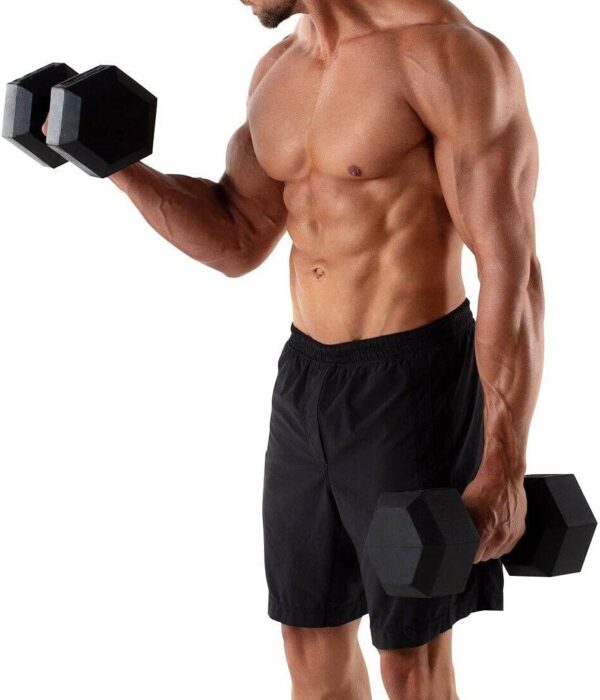 Hex Dumbbells Rubber Coated Cast Iron Hex Black Dumbbell Free Weights for Exercises - Image 5