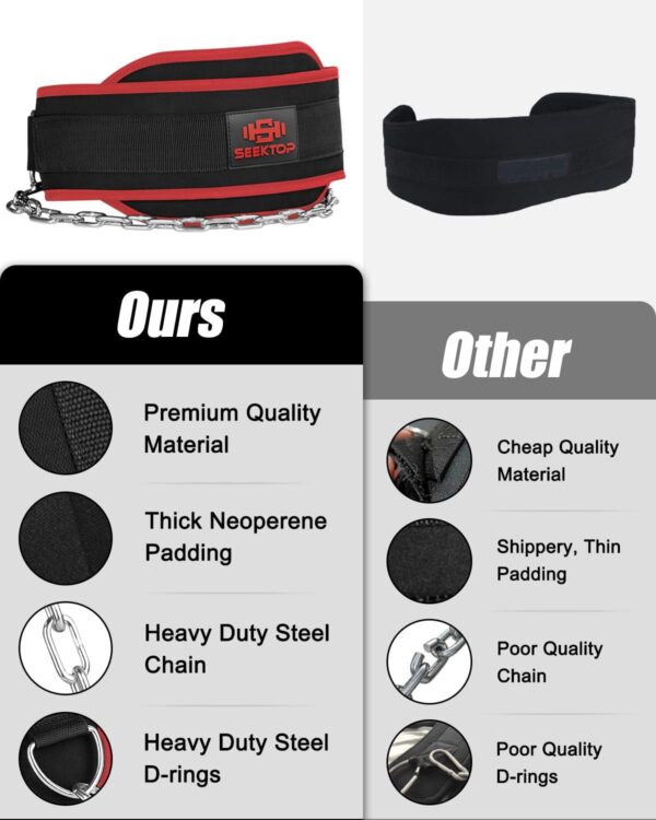 Seektop Dip Belt for Weightlifting - GYM Workout Pull Ups Belt with Chain, Neoprene Waist Dip Belt Crossfit for Weight Lifting, Squat, Training, Fitness, Men & Women (Belt & Chain) - Image 6