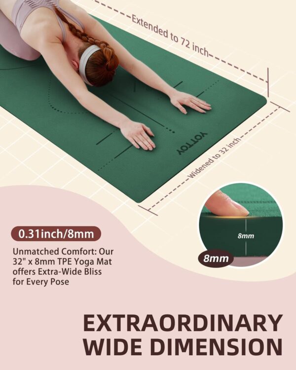 YOTTOY Yoga Mat, 72"x 32"x1/3" Extra Wide Non-Slip Exercise Fitness Yoga Mats,Eco-Friendly TPE Exercise Mats for Women Men Home Workout with Strap Bag - Image 2