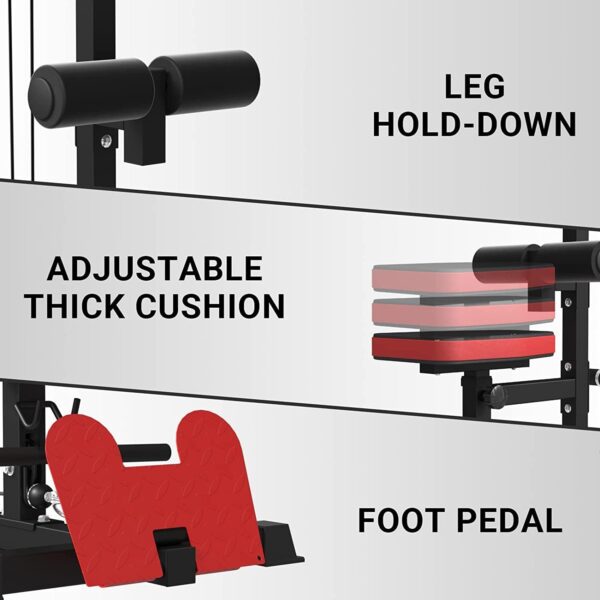 ER KANG LAT Tower, LAT Pull Down and LAT Row Cable Machine with Flip-Up Footplate, High and Low Pulley Station with AB Crunch Harness, Home Gym Back Exercise Weight Machine - Image 5